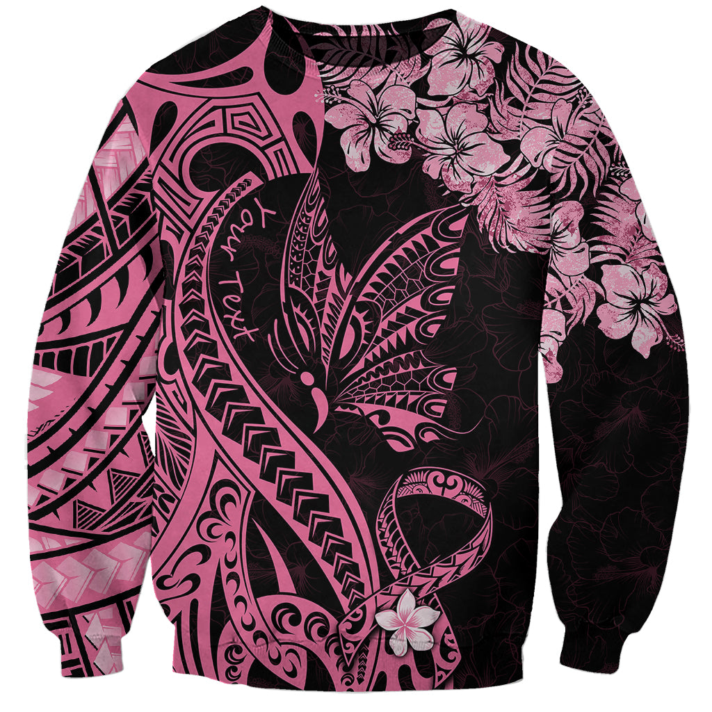 Personalised Polynesian Floral Butterfly Sweatshirt Breast Cancer Pink Ribbon - Wonder Print Shop