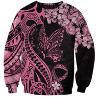 Personalised Polynesian Floral Butterfly Sweatshirt Breast Cancer Pink Ribbon - Wonder Print Shop