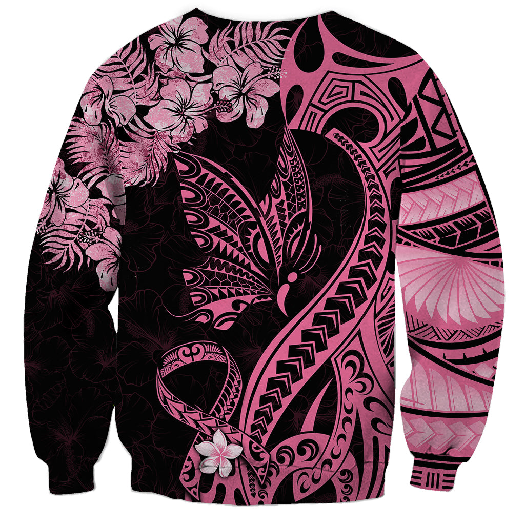Personalised Polynesian Floral Butterfly Sweatshirt Breast Cancer Pink Ribbon - Wonder Print Shop