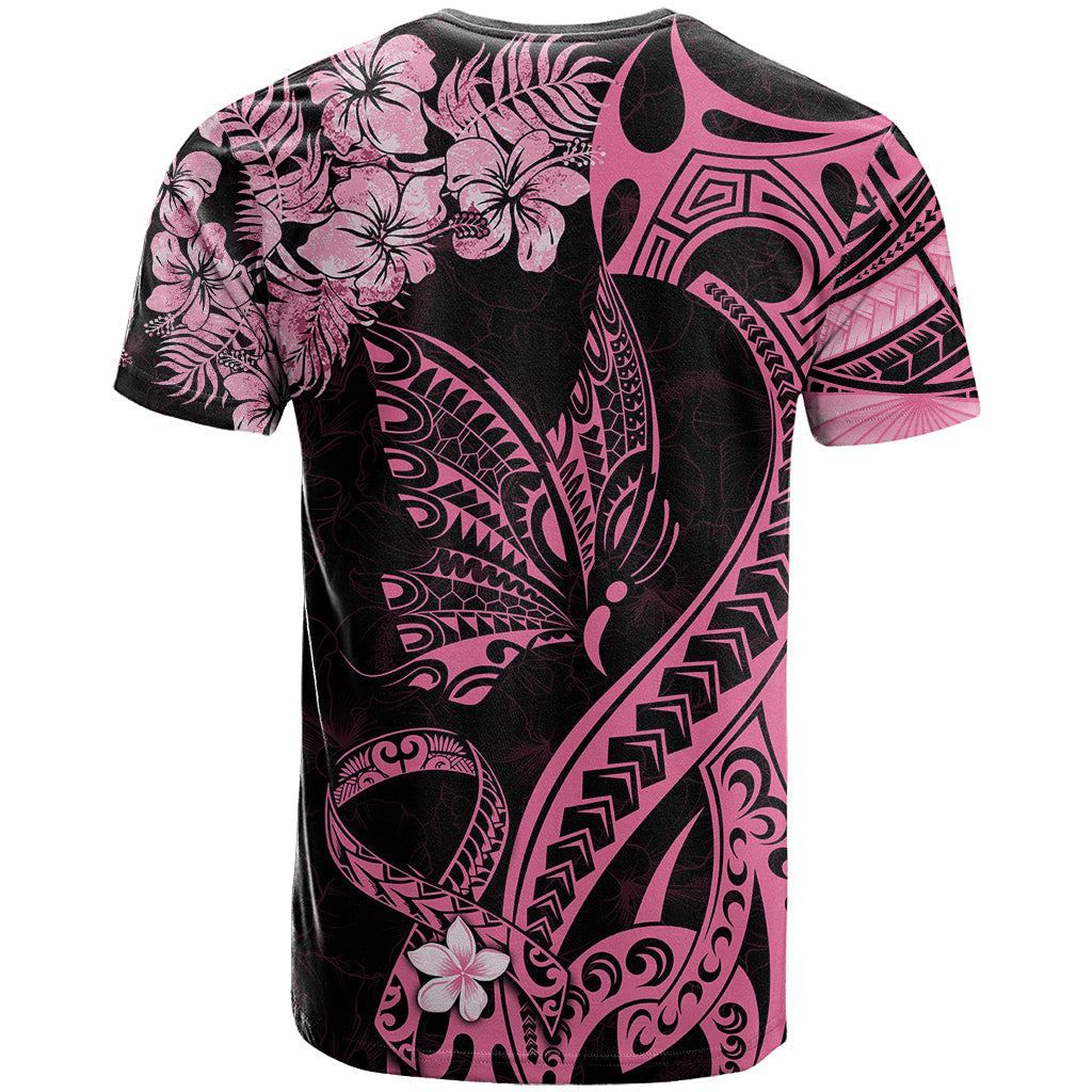 Personalised Polynesian Floral Butterfly T Shirt Breast Cancer Pink Ribbon - Wonder Print Shop