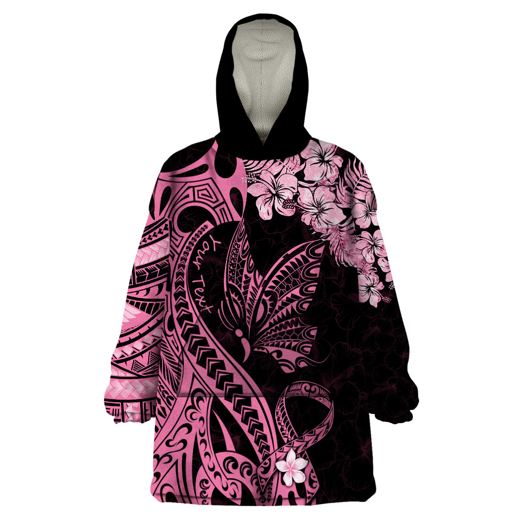 Personalised Polynesian Floral Butterfly Wearable Blanket Hoodie Breast Cancer Pink Ribbon - Wonder Print Shop