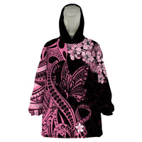 Personalised Polynesian Floral Butterfly Wearable Blanket Hoodie Breast Cancer Pink Ribbon - Wonder Print Shop