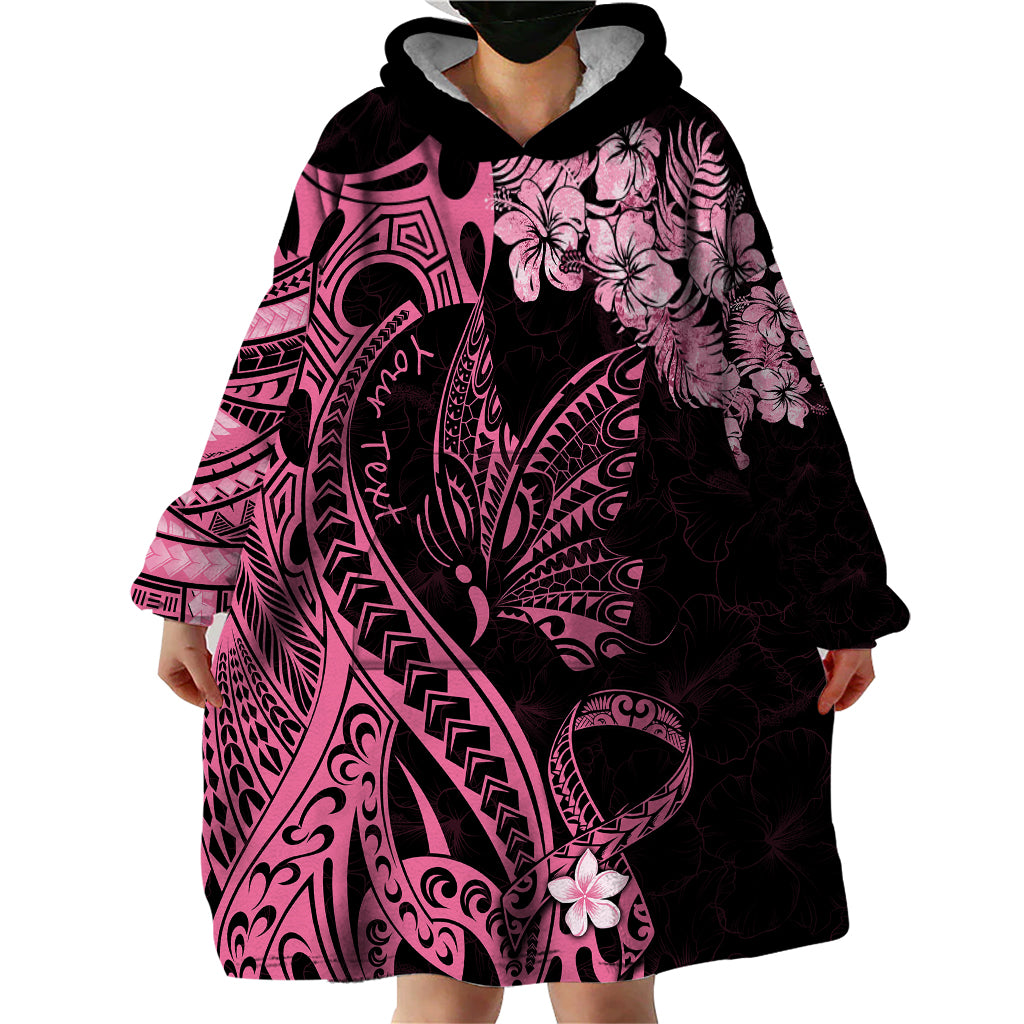 Personalised Polynesian Floral Butterfly Wearable Blanket Hoodie Breast Cancer Pink Ribbon - Wonder Print Shop