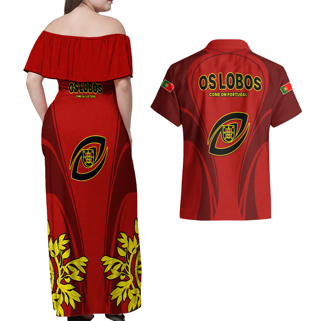 Portugal Rugby Couples Matching Off Shoulder Maxi Dress and Hawaiian Shirt The Wolves World Cup 2023 Go Os Lobos LT9 - Wonder Print Shop