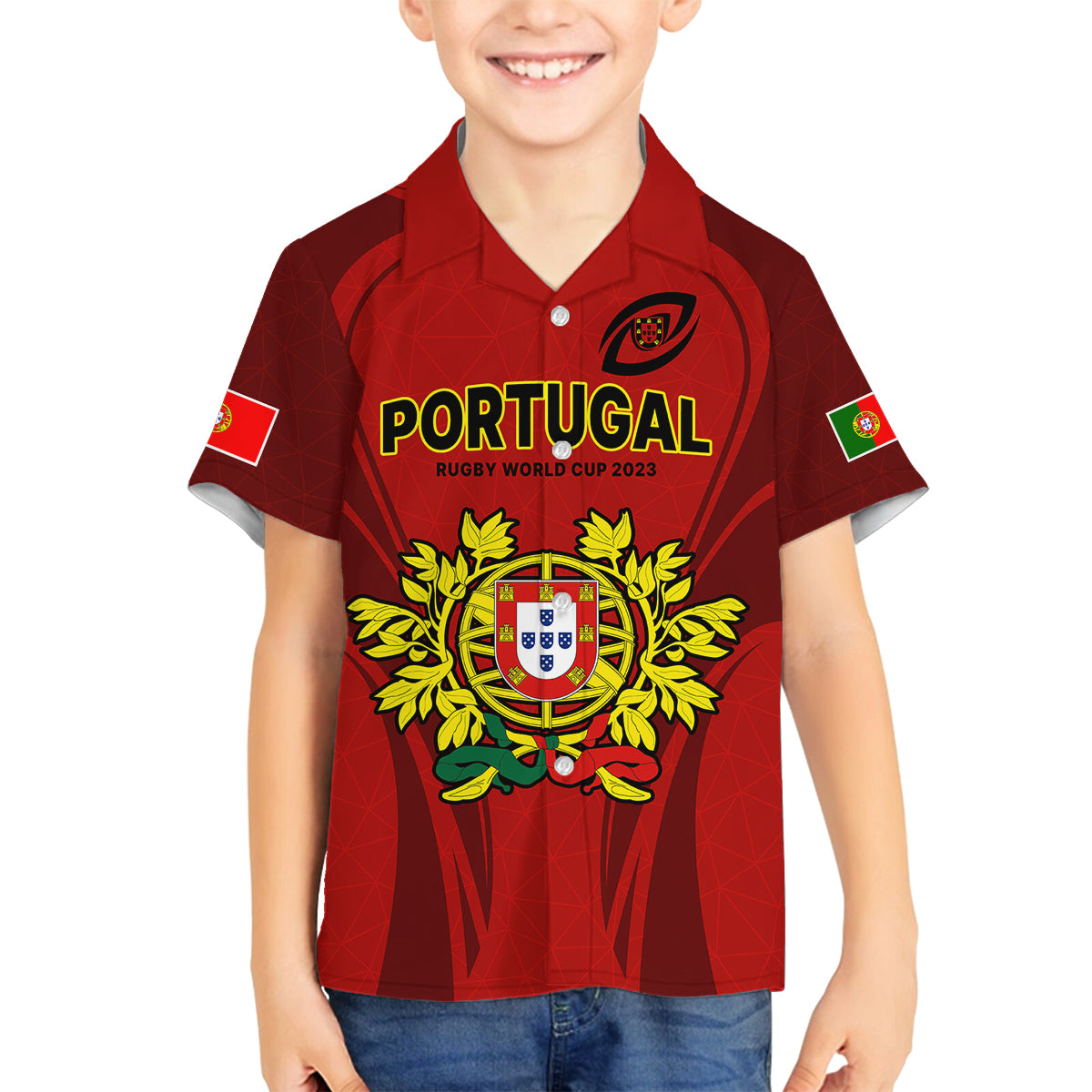 Portugal Rugby Family Matching Off Shoulder Long Sleeve Dress and Hawaiian Shirt The Wolves World Cup 2023 Go Os Lobos - Wonder Print Shop