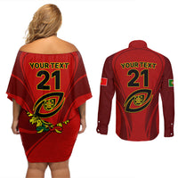 Custom Portugal Rugby Couples Matching Off Shoulder Short Dress and Long Sleeve Button Shirts The Wolves World Cup 2023 Go Os Lobos LT9 - Wonder Print Shop