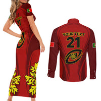 Custom Portugal Rugby Couples Matching Short Sleeve Bodycon Dress and Long Sleeve Button Shirts The Wolves World Cup 2023 Go Os Lobos LT9 - Wonder Print Shop