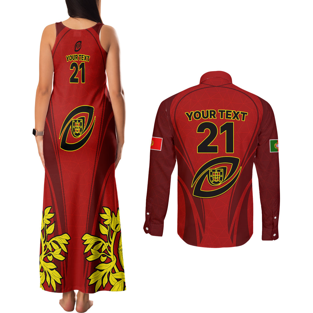 Custom Portugal Rugby Couples Matching Tank Maxi Dress and Long Sleeve Button Shirts The Wolves World Cup 2023 Go Os Lobos LT9 - Wonder Print Shop