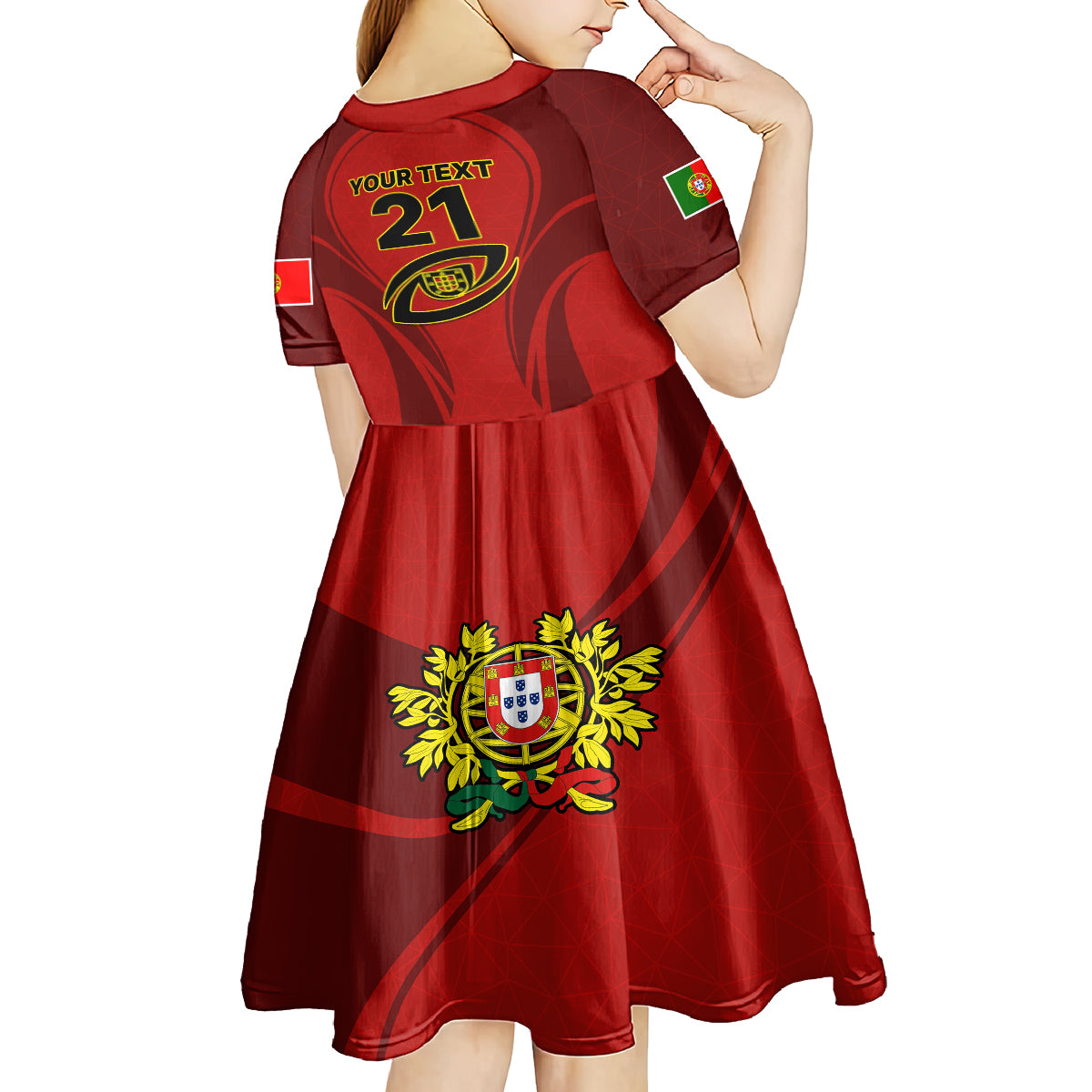 Custom Portugal Rugby Kid Short Sleeve Dress The Wolves World Cup 2023 Go Os Lobos - Wonder Print Shop