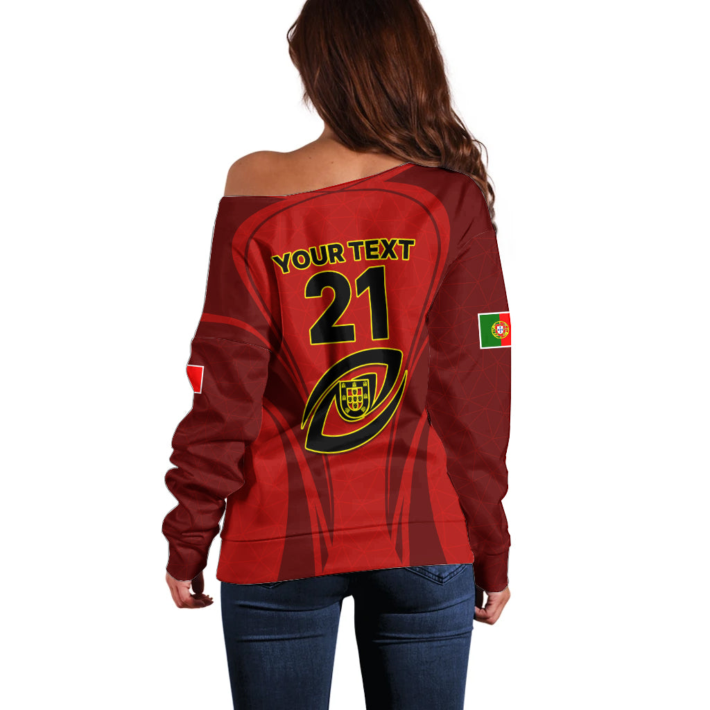 Custom Portugal Rugby Off Shoulder Sweater The Wolves World Cup 2023 Go Os Lobos - Wonder Print Shop