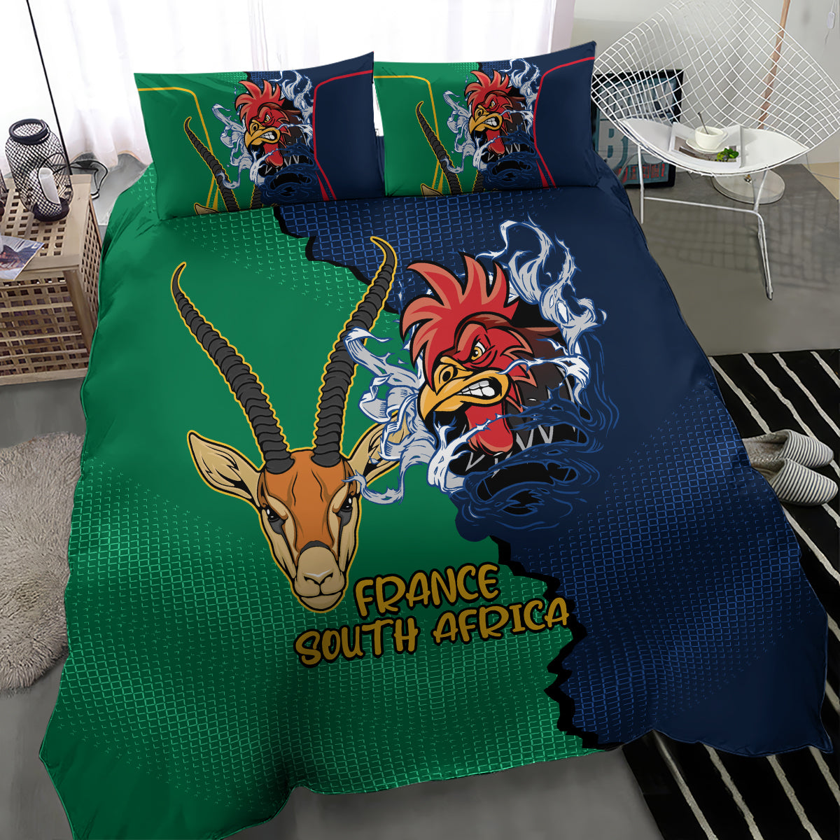 France South Africa Rugby Bedding Set Springboks and Gallic Rooster World Cup 2023 LT9 - Wonder Print Shop