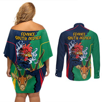 France South Africa Rugby Couples Matching Off Shoulder Short Dress and Long Sleeve Button Shirts Springboks and Gallic Rooster World Cup 2023 LT9 - Wonder Print Shop