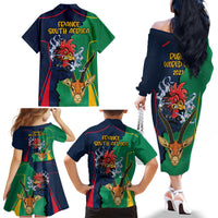 France South Africa Rugby Family Matching Off Shoulder Long Sleeve Dress and Hawaiian Shirt Springboks and Gallic Rooster World Cup 2023 - Wonder Print Shop