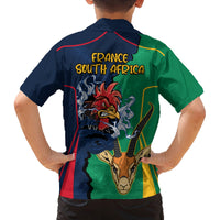 France South Africa Rugby Family Matching Off Shoulder Short Dress and Hawaiian Shirt Springboks and Gallic Rooster World Cup 2023 LT9 - Wonder Print Shop