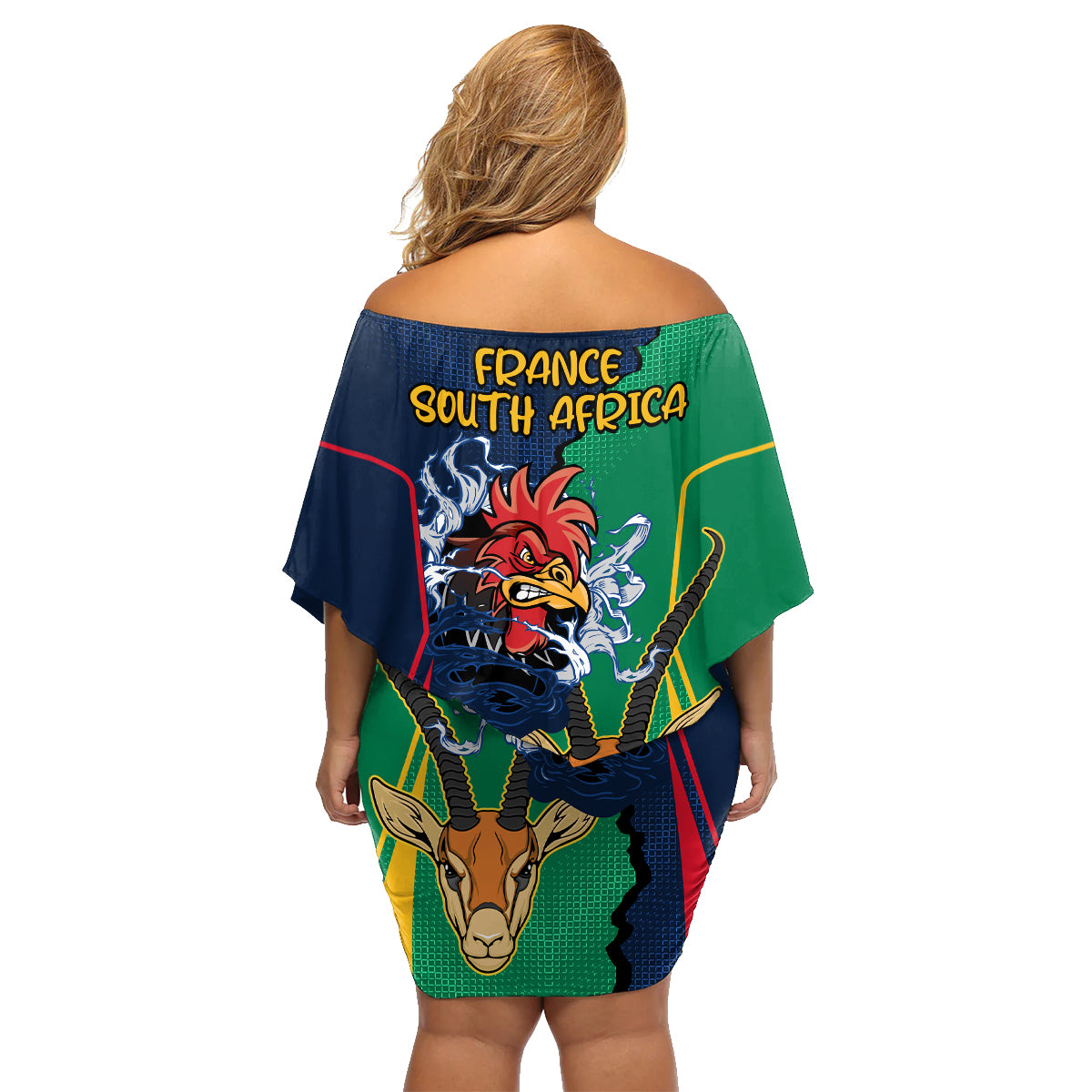 France South Africa Rugby Family Matching Off Shoulder Short Dress and Hawaiian Shirt Springboks and Gallic Rooster World Cup 2023 LT9 - Wonder Print Shop