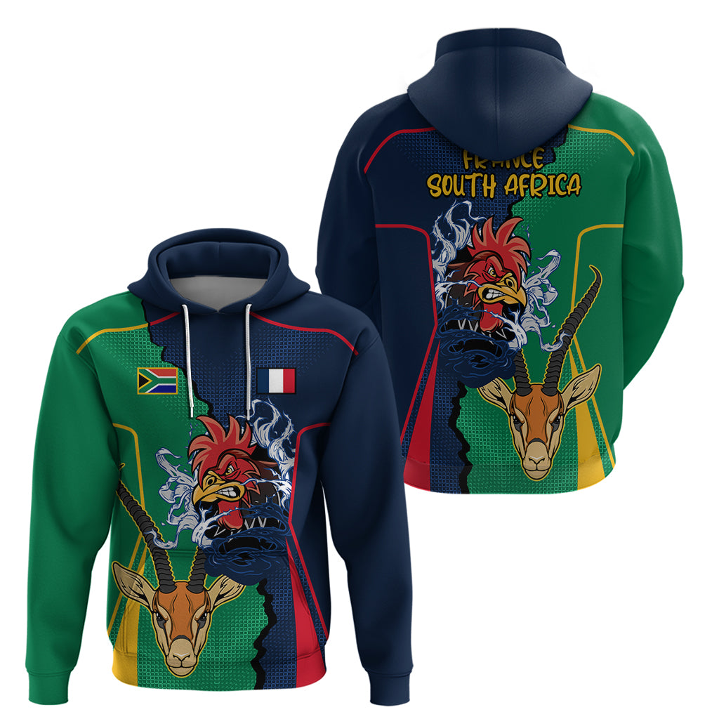 France South Africa Rugby Hoodie Springboks and Gallic Rooster World Cup 2023 - Wonder Print Shop