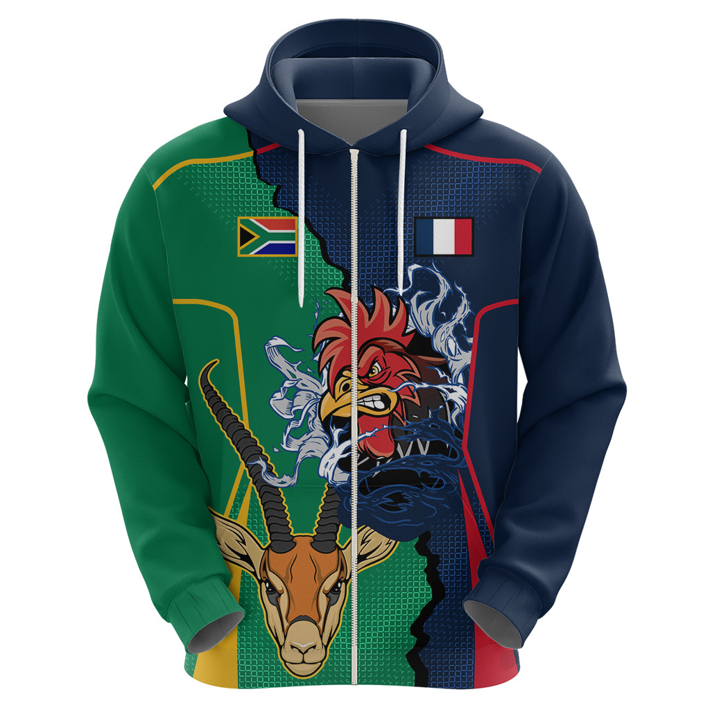 France South Africa Rugby Hoodie Springboks and Gallic Rooster World Cup 2023 - Wonder Print Shop