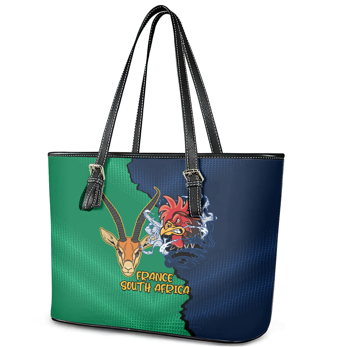 France South Africa Rugby Leather Tote Bag Springboks and Gallic Rooster World Cup 2023 - Wonder Print Shop