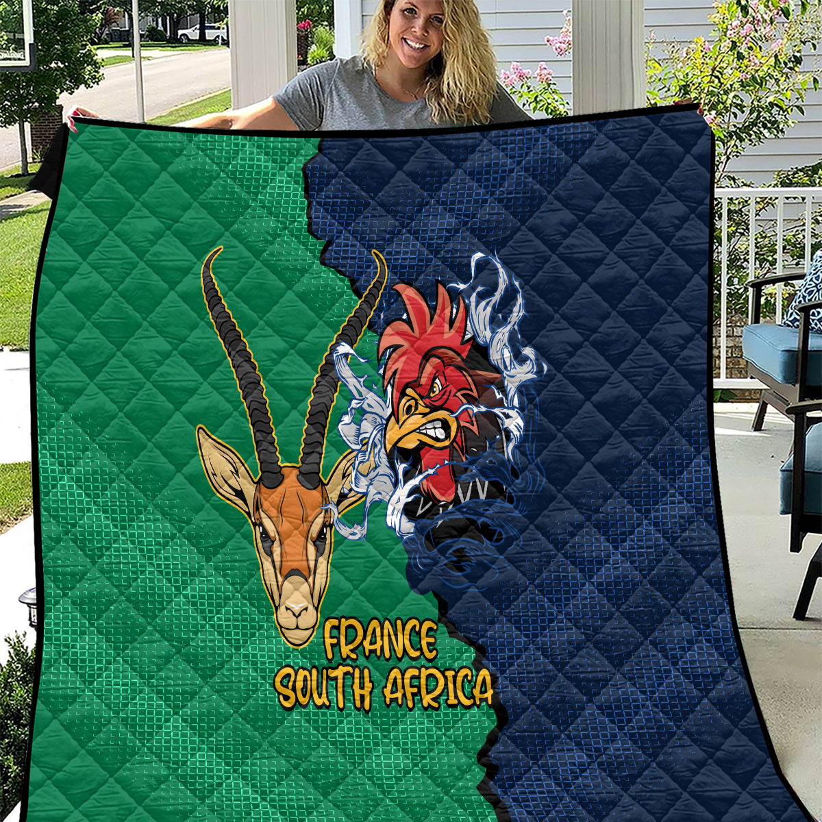 France South Africa Rugby Quilt Springboks and Gallic Rooster World Cup 2023 - Wonder Print Shop