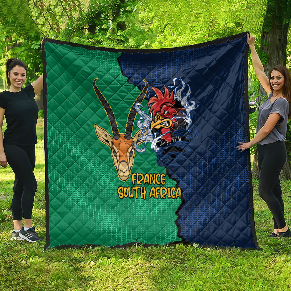 France South Africa Rugby Quilt Springboks and Gallic Rooster World Cup 2023 - Wonder Print Shop
