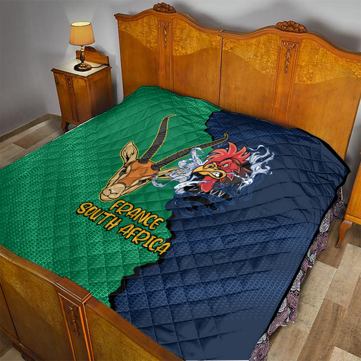 France South Africa Rugby Quilt Springboks and Gallic Rooster World Cup 2023 - Wonder Print Shop