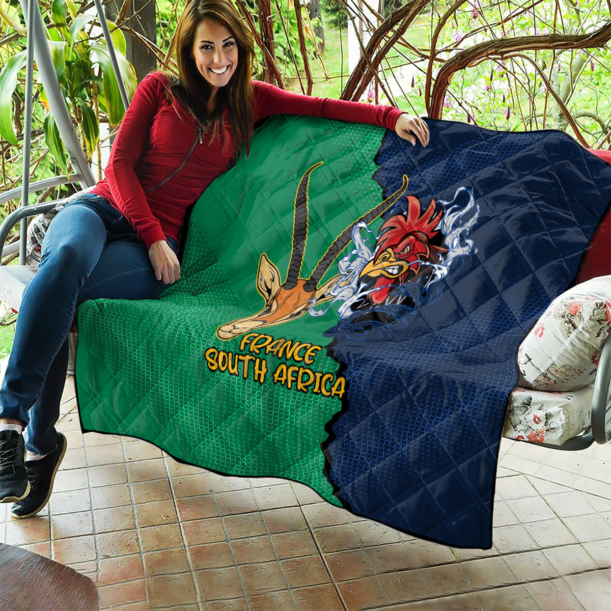 France South Africa Rugby Quilt Springboks and Gallic Rooster World Cup 2023 - Wonder Print Shop