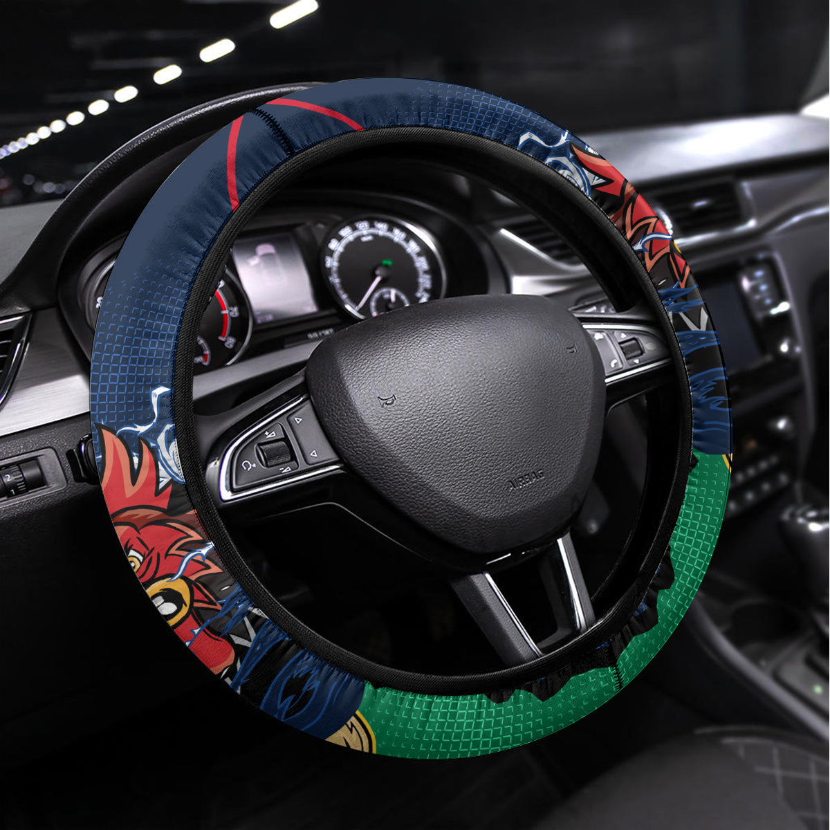 France South Africa Rugby Steering Wheel Cover Springboks and Gallic Rooster World Cup 2023