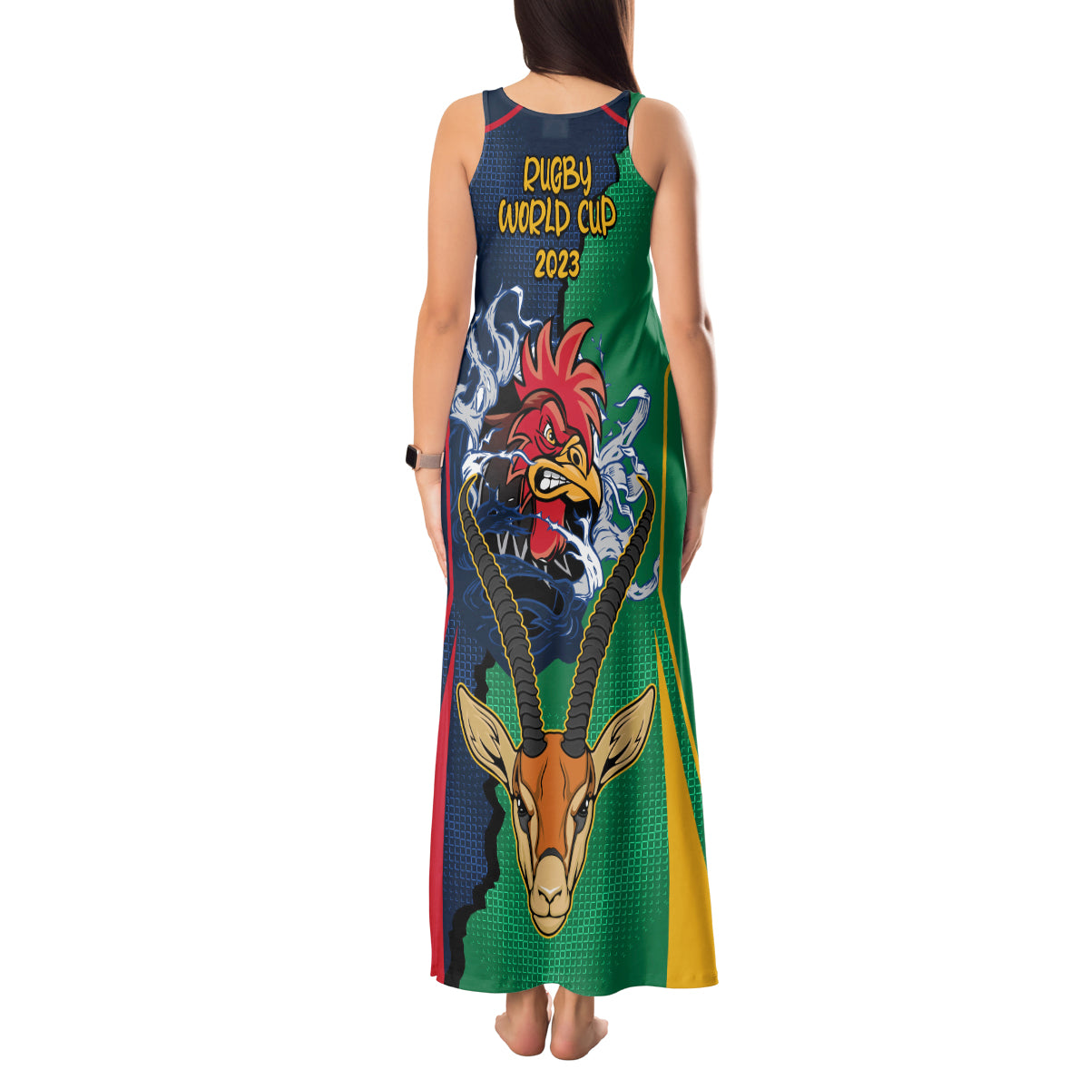 France South Africa Rugby Tank Maxi Dress Springboks and Gallic Rooster World Cup 2023 - Wonder Print Shop