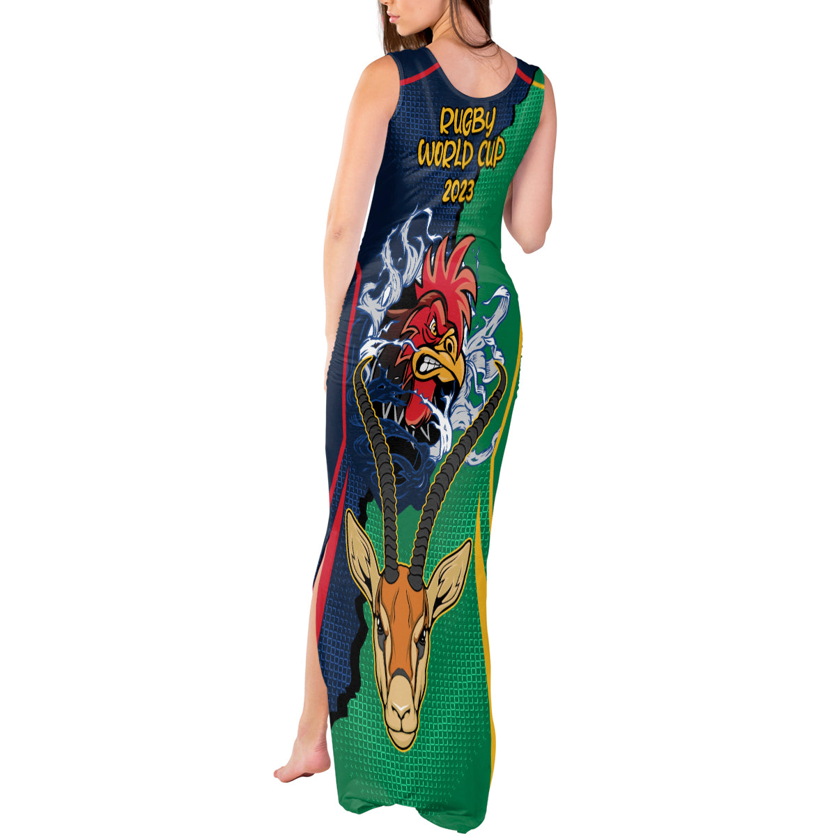 France South Africa Rugby Tank Maxi Dress Springboks and Gallic Rooster World Cup 2023 - Wonder Print Shop