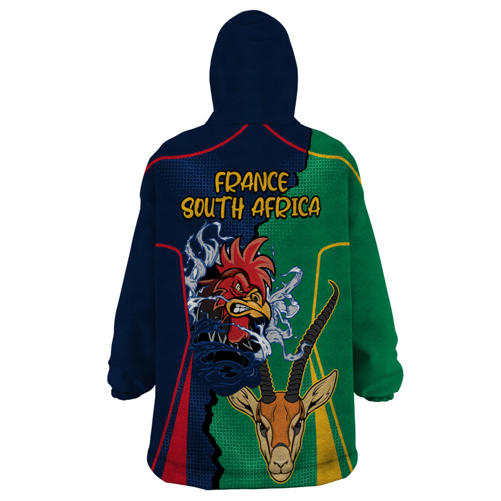 France South Africa Rugby Wearable Blanket Hoodie Springboks and Gallic Rooster World Cup 2023 - Wonder Print Shop