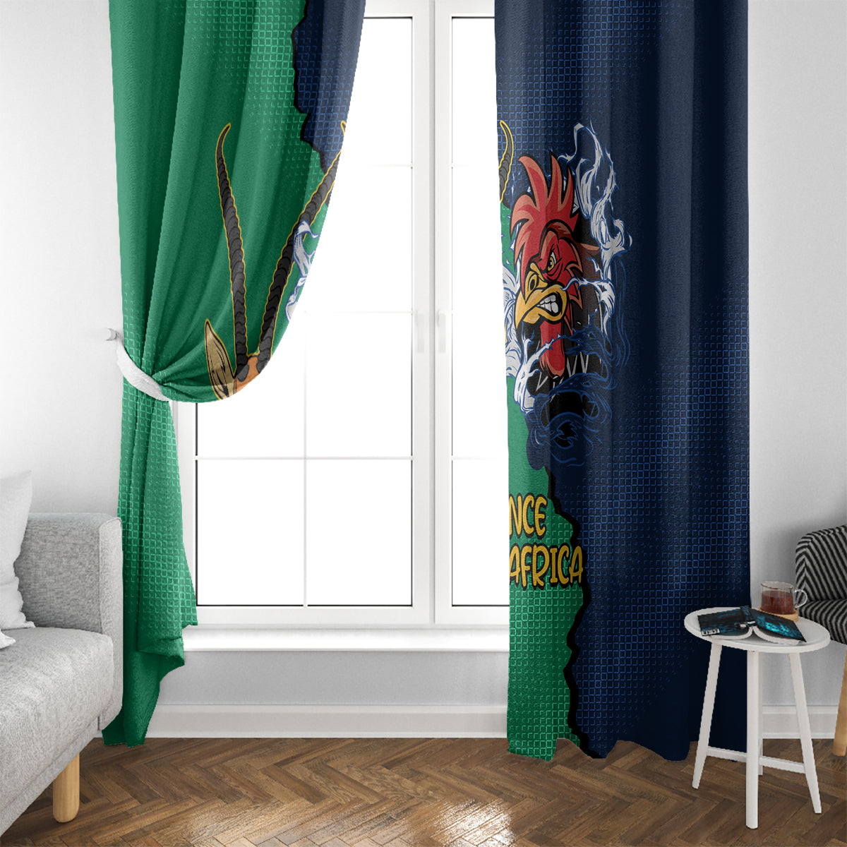 France South Africa Rugby Window Curtain Springboks and Gallic Rooster World Cup 2023 - Wonder Print Shop