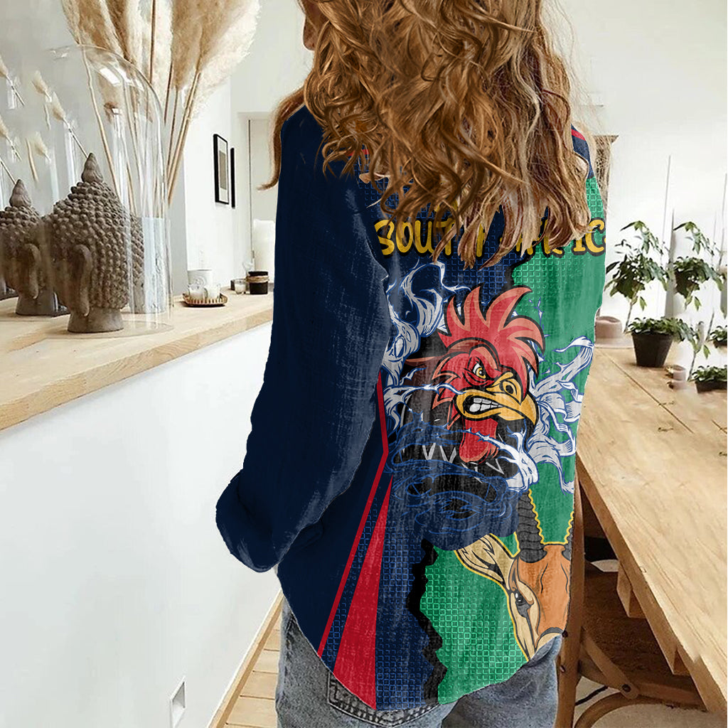 France South Africa Rugby Women Casual Shirt Springboks and Gallic Rooster World Cup 2023 - Wonder Print Shop