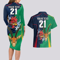 Custom France South Africa Rugby Couples Matching Long Sleeve Bodycon Dress and Hawaiian Shirt Springboks and Gallic Rooster World Cup 2023 LT9 - Wonder Print Shop