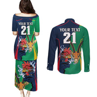 Custom France South Africa Rugby Couples Matching Puletasi Dress and Long Sleeve Button Shirts Springboks and Gallic Rooster World Cup 2023 LT9 - Wonder Print Shop