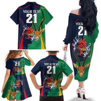 Custom France South Africa Rugby Family Matching Off Shoulder Long Sleeve Dress and Hawaiian Shirt Springboks and Gallic Rooster World Cup 2023 - Wonder Print Shop