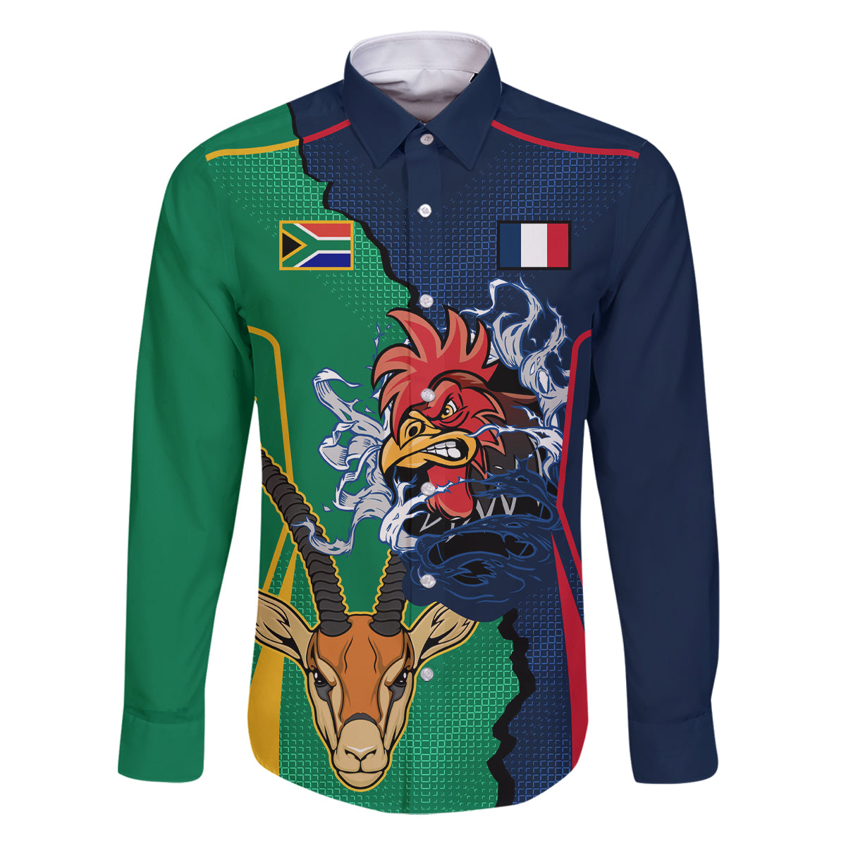 Custom France South Africa Rugby Family Matching Puletasi Dress and Hawaiian Shirt Springboks and Gallic Rooster World Cup 2023 - Wonder Print Shop