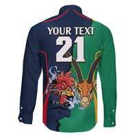 Custom France South Africa Rugby Family Matching Short Sleeve Bodycon Dress and Hawaiian Shirt Springboks and Gallic Rooster World Cup 2023 - Wonder Print Shop