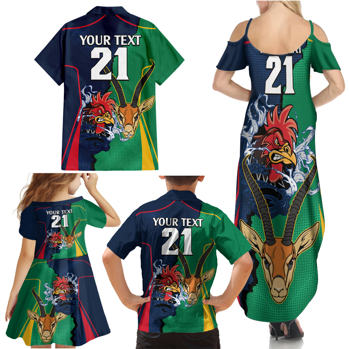Custom France South Africa Rugby Family Matching Summer Maxi Dress and Hawaiian Shirt Springboks and Gallic Rooster World Cup 2023 - Wonder Print Shop