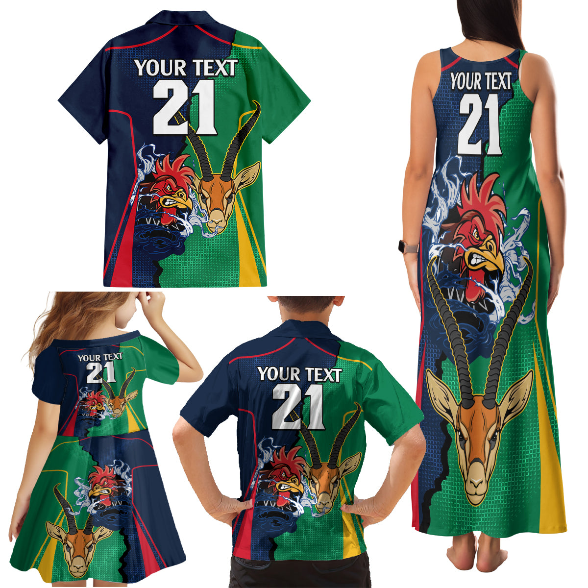 Custom France South Africa Rugby Family Matching Tank Maxi Dress and Hawaiian Shirt Springboks and Gallic Rooster World Cup 2023 - Wonder Print Shop