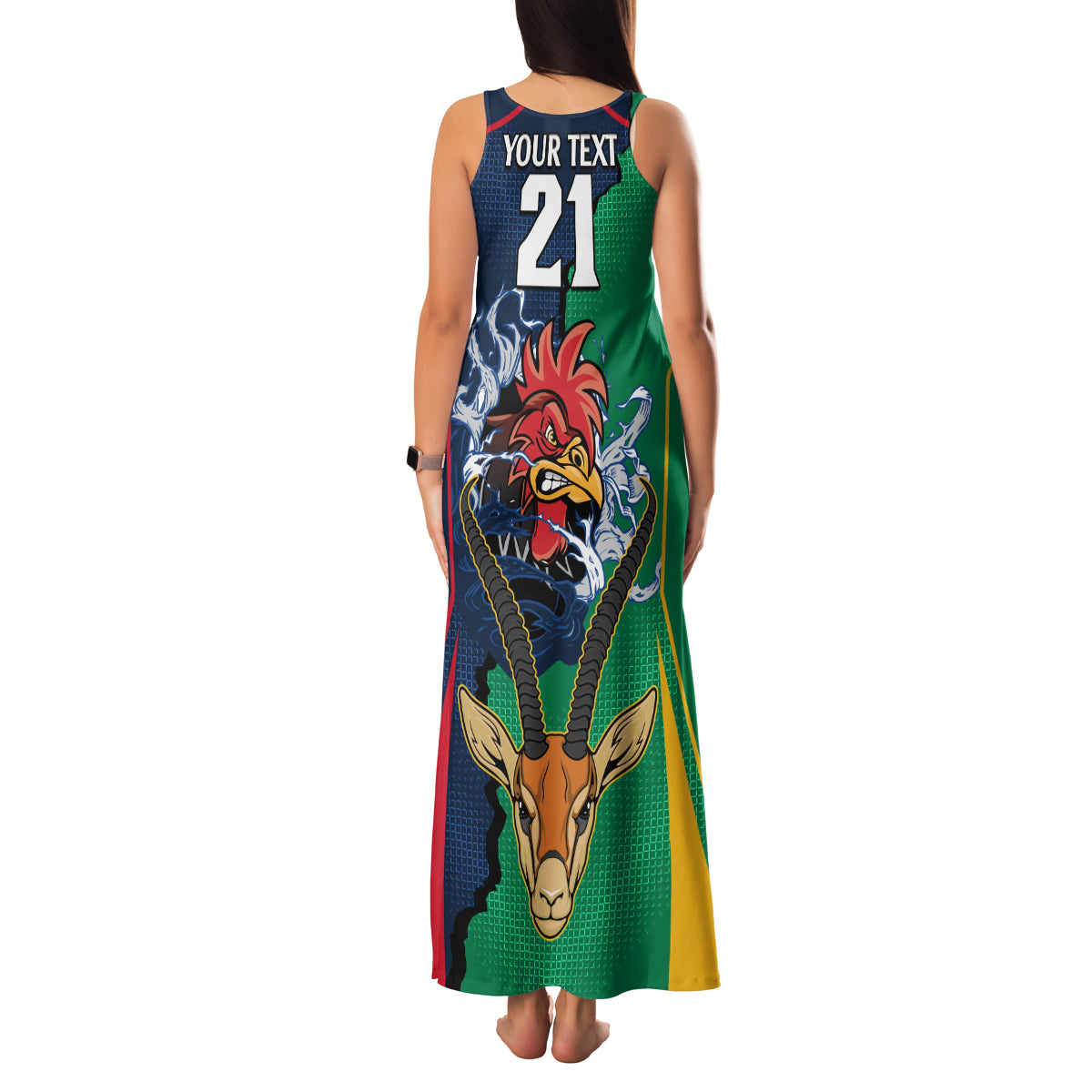Custom France South Africa Rugby Family Matching Tank Maxi Dress and Hawaiian Shirt Springboks and Gallic Rooster World Cup 2023 - Wonder Print Shop
