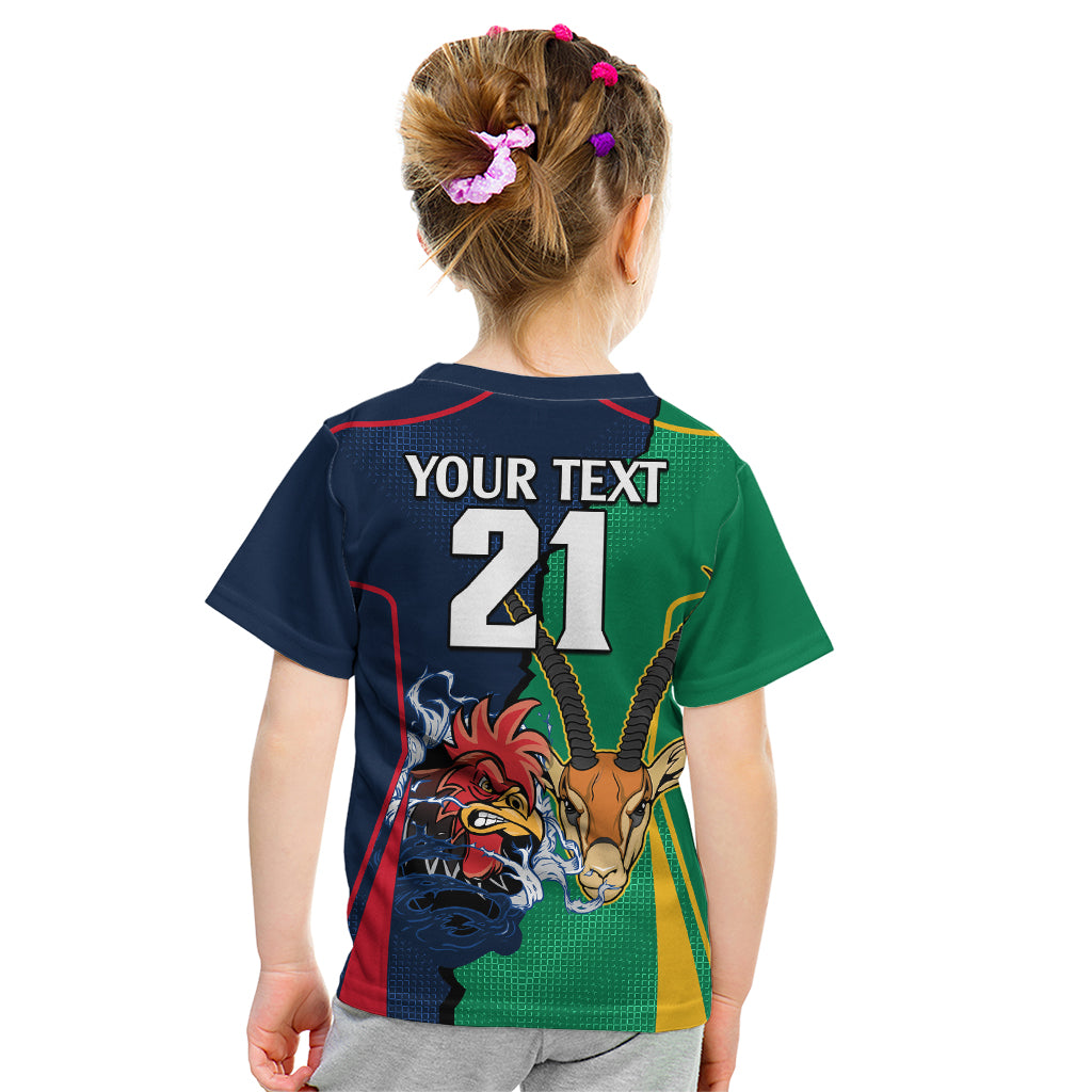 Custom France South Africa Rugby Kid T Shirt Springboks and Gallic Rooster World Cup 2023 - Wonder Print Shop