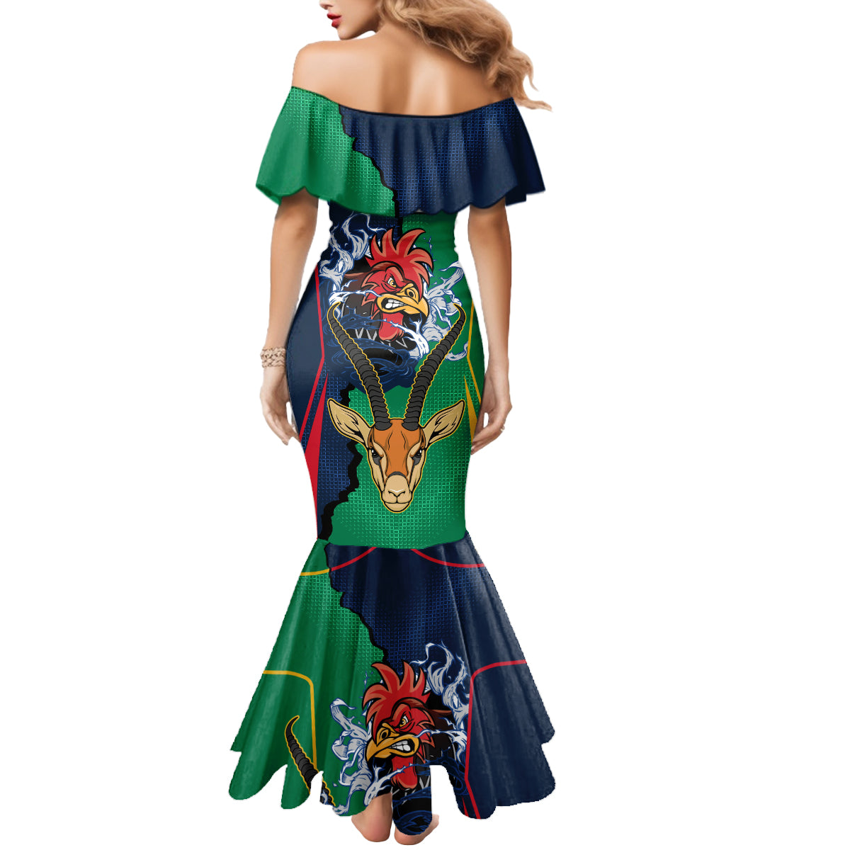 Custom France South Africa Rugby Mermaid Dress Springboks and Gallic Rooster World Cup 2023 - Wonder Print Shop