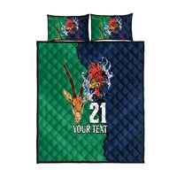 Custom France South Africa Rugby Quilt Bed Set Springboks and Gallic Rooster World Cup 2023 - Wonder Print Shop