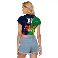 Custom France South Africa Rugby Raglan Cropped T Shirt Springboks and Gallic Rooster World Cup 2023 - Wonder Print Shop