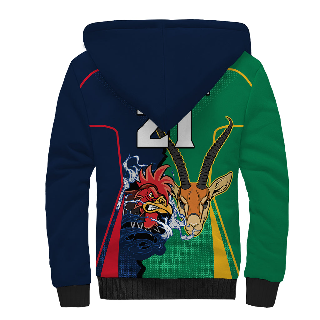 Custom France South Africa Rugby Sherpa Hoodie Springboks and Gallic Rooster World Cup 2023 - Wonder Print Shop