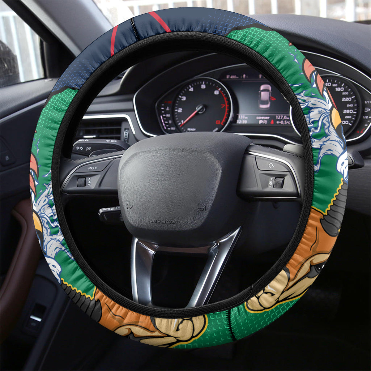 France South Africa Rugby Steering Wheel Cover Springboks and Gallic Rooster World Cup 2023 - Wonder Print Shop