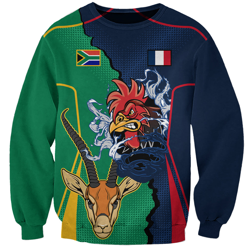 Custom France South Africa Rugby Sweatshirt Springboks and Gallic Rooster World Cup 2023 - Wonder Print Shop