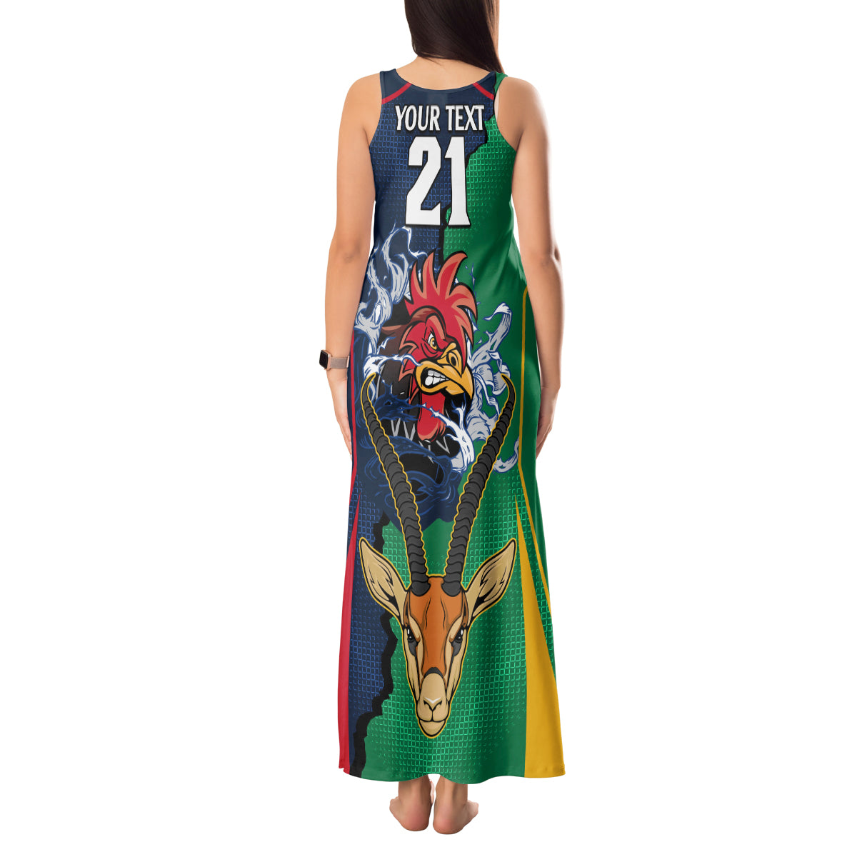 Custom France South Africa Rugby Tank Maxi Dress Springboks and Gallic Rooster World Cup 2023 - Wonder Print Shop