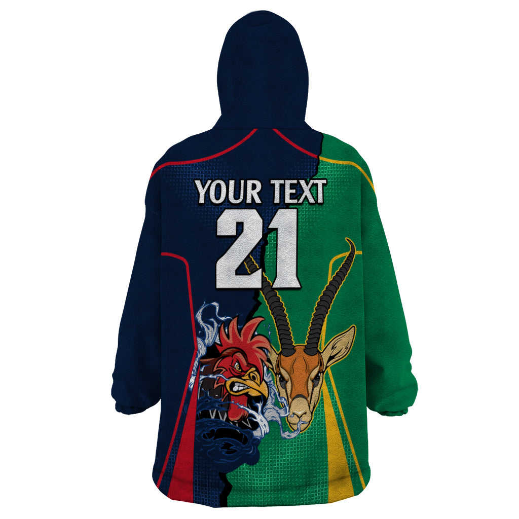 Custom France South Africa Rugby Wearable Blanket Hoodie Springboks and Gallic Rooster World Cup 2023 - Wonder Print Shop