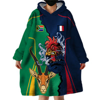 Custom France South Africa Rugby Wearable Blanket Hoodie Springboks and Gallic Rooster World Cup 2023 - Wonder Print Shop